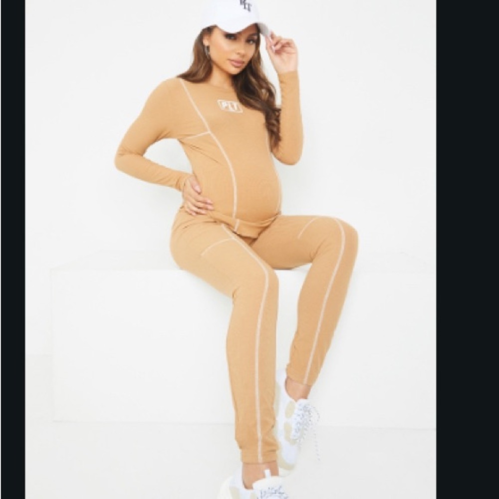 Maternity Camel Ribbed Long Sleeve and Pants